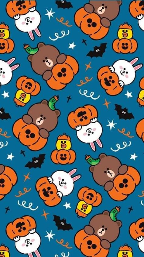 Matching Halloween Wallpaper, Kawaii Halloween Wallpaper, Halloween Wallpers, Line Friends Wallpaper, Bts Halloween, Dibujos Toy Story, Pola Kartu, Wallpaper Halloween, Friends Wallpaper