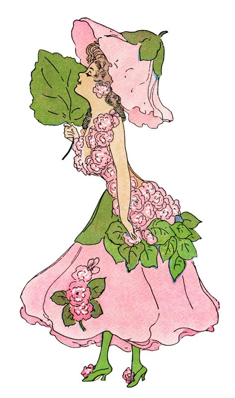 Flower Fairy Dress, Vintage Flower Fairy, Hollyhock Flower, Storybook Illustration, Vintage Storybook, Hollyhocks Flowers, Short Poem, Domino Art, Flower Children