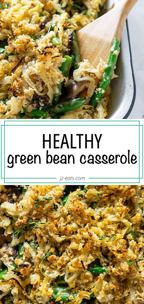 Fresh Green Bean Casserole, Healthy Green Bean Casserole, Healthy Green Beans, Green Bean Casserole Recipe, Green Beans Mushrooms, Green Bean Casserole Easy, Vegan Green Bean Casserole, Easy Green Beans, Greenbean Casserole Recipe