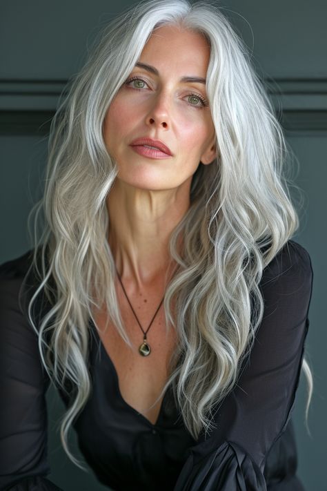 Long Grey Hair, Long Silver Hair, Silver Haired Beauties, Grey Hair Transformation, Long White Hair, Gorgeous Gray Hair, Grey Hair Inspiration, Beautiful Gray Hair, Silver Hair Color