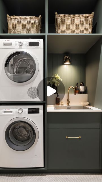 Yabby Bathware on Instagram: "Working with a small space? @lydiamaskiellinteriors has worked magic to turn this linen cupboard into a practical laundry. ✨🧺 Featuring our Brushed Brass Tapware." Small Laundry With Toilet, Small Laundry Pantry, Kylie Kitchen, Pantry Press, Cupboard Laundry, Perth House, Brushed Brass Tapware, Utility Ideas, Laundry Diy