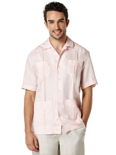 100% Linen Short Sleeve Guayabera, Pink Dogwood, hi-res Pink Dogwood, Guayabera Shirt, Comfortable Outfit, Linen Short, Linen Material, Pocket Shirt, Mens Big And Tall, Comfortable Outfits, Linen Pants