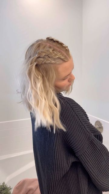 Easy Cute Down Hairstyles, Easy And Fun Hairstyles, Hair Styles Braids Short Hair, Simple Out Of Face Hairstyles, Braid Ideas For White Women, Cute Braids On Short Hair, Everyday Hairstyles For Medium Length Hair, Fishtail Double Braid, Fun And Cute Hairstyles