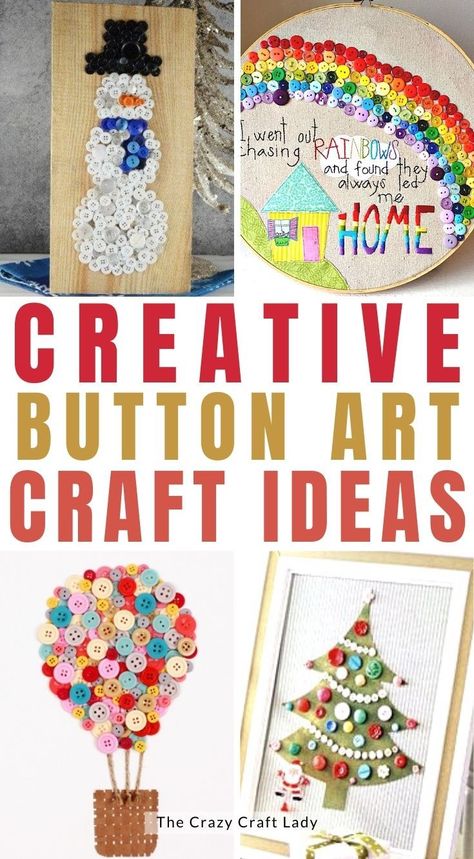 Creative Button Art Craft Ideas Wire And Button Crafts, Button Crafts To Sell, Button Crafts For Adults, Button Art Ideas, Button Craft Ideas, Button Painting, Button Tree Art, Button Art On Canvas, Diy Button Crafts