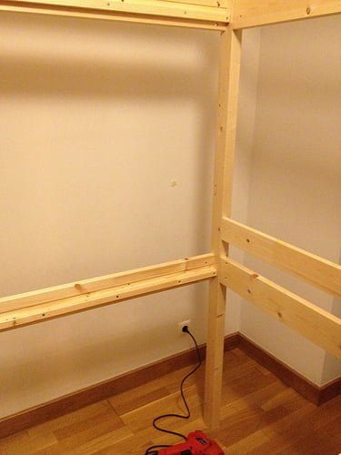 Mydal bunk bed hack: added height, shelf and Malm drawers - IKEA Hackers Mydal Bunk Bed Hack, Ikea Mydal Bunk Bed Hack, Ikea Mydal Bunk Bed, Mydal Bunk Bed, Ikea Bunk Bed Hack, Ikea Mydal, Bunk Bed Hacks, Ikea Bunk Bed, Malm Drawers