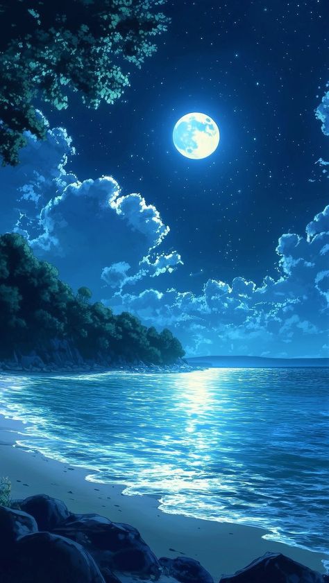 Moon Stars Art, Cool Backdrops, Ocean At Night, Dreamy Artwork, Cool Pixel Art, 1080p Anime Wallpaper, Animal Portraits Art, Pretty Backgrounds, Wallpaper Nature Flowers