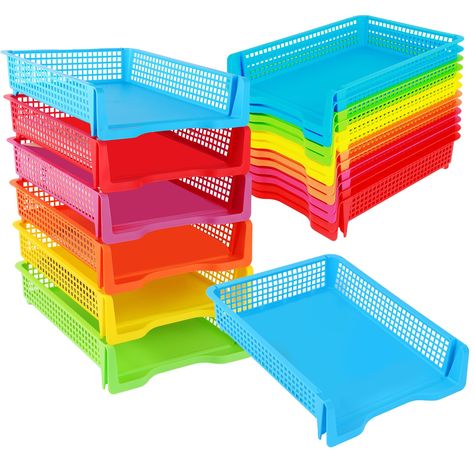 PRICES MAY VARY. What You Will Get:you will get 12 plastic stackable letter trays with multiple colors, including red,purple, blue, orange,yellow and green, 2 pieces per color; Multicolor can help you clearly distinguish the usage, practical and bring refreshing color decoration at the same time Product Size: these plastic baskets are about 23 x 34 x 7.5 cm/ 9.2 x 13.2 x 3 inches in size, which can accommodate different kinds of items; They can be placed on shelves, tables or cabinets to make yo Art Closet, Library Office, Colorful Storage, Office Organizer, Letter Tray, Plastic Baskets, Color Decoration, Plastic Organizer, Classroom Library