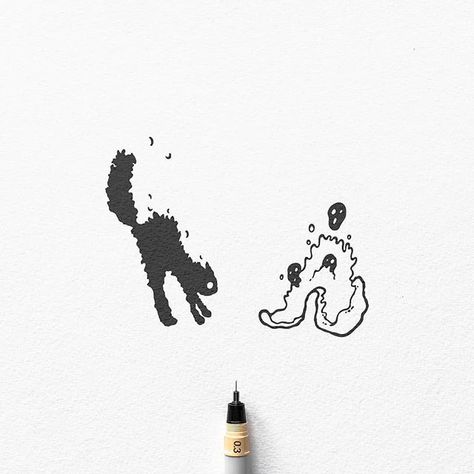 Illustration by @ariarosso | #blackworknow if you would like to be featured  Submissions/business inquiries blackworknow@gmail.com  Follow our pages @dotworknow @tempuradesign and @illustrationow Dpr Ian Tattoo, Cat Tatto, Scaredy Cat, Dpr Ian, Black And White Illustrations, Illustration Styles, Sketch Painting, Black And White Illustration, Ink Illustrations