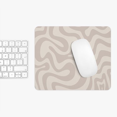 "Available in round or rectangular, this super cute beige swirl print mouse pad is the perfect addition to any workspace. With an original design from Mahalo Studio, it's a unique way to breathe a pop of colour into a cubicle, workspace, or home office.  Constructed from a high quality neoprene with a non-slip rubber bottom for optimum performance. Can be spot cleaned with warm water and dish soap. Sizing: Round: 8\" diameter x 1/4\" thick Rectangle : 7 3/4\" x 9 1/4\" x 1/4\" thick" Y2k Desk, Neutral Office Decor, Mouse Pad Aesthetic, Aesthetic Mouse Pad, Neutral Office, Aesthetic Office, Work Desk Decor, Future Bedroom, Dental Office Decor