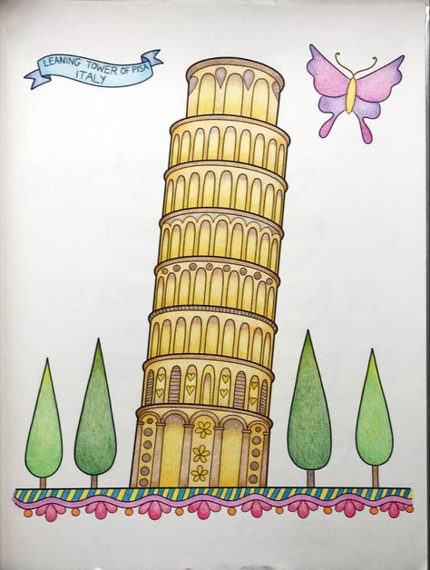 Pisa Tower Drawing, Draw Buildings, Basic Drawing For Kids, Pisa Tower, Alphabet Words, Abc Printables, Tower Of Pisa, Pisa Italy, Easy Cartoon Drawings