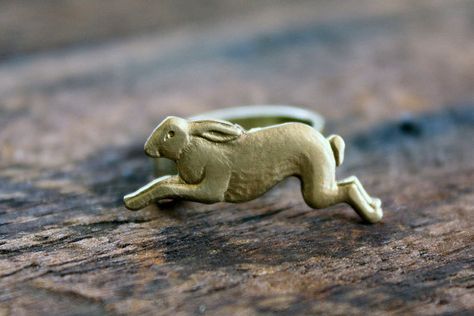 Bunny Rabbit Ring by ChristineDomanic on Etsy, $26.00 Running Through The Woods, Rabbit Running, Rabbit Ring, Rabbit Jewelry, Brass Animals, Rabbit Earrings, Rabbit Charm, Insect Jewelry, Animal Earrings