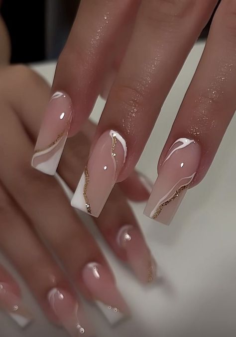 White Nails Aesthetic Vintage, Formal Nails Classy White, Homecoming Nails Coffin, Classy Baddie Nails Short, Simple Classy Baddie Nails, French Tip Acrylic Nails Long, Nee Years Nails, Gel X Nail Ideas, Classy Graduation Nails