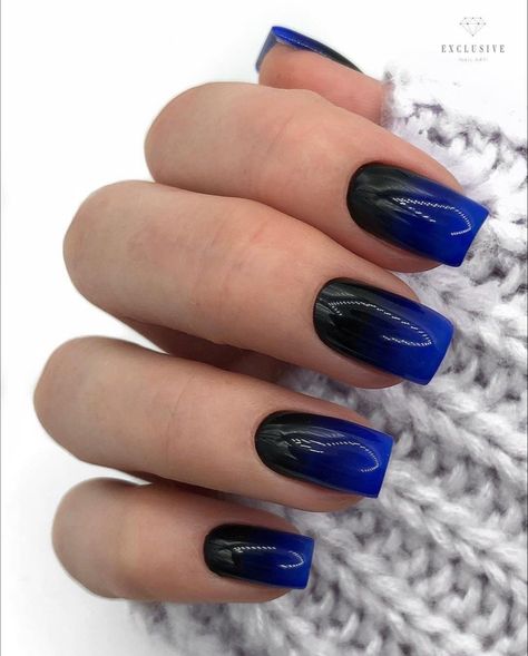 Black And Blue Ombre Nails, Dark Blue Ombre Nails, Black And Blue Nails, Black Ombre Nails, Blue Ombre Nails, Blue Gel Nails, Dark Blue Nails, Unghie Sfumate, Black Acrylic Nails