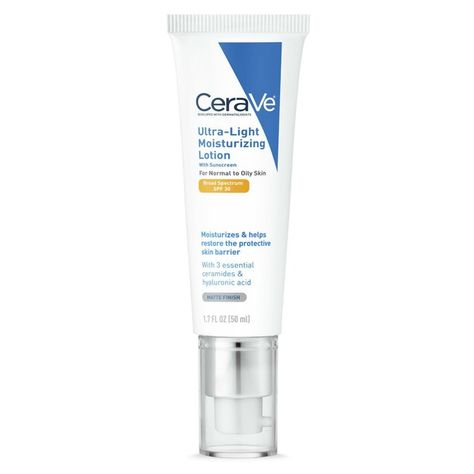 While we're fans of the original formula CeraVe's UltraLight Moisturizing Lotion SPF 30 is an even better pick if you... Moisturizer With Sunscreen, Homemade Face Moisturizer, Diy Face Moisturizer, Dermatologist Recommended Skincare, Moisturizing Face, Moisturizer For Oily Skin, Moisturizing Lotion, Face Lotion, Face Hydration