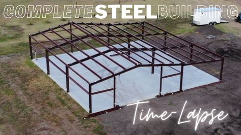 #steelbuilding #rediron #framing #barn #construction #shed #hugeshed #constructiontimelapse Steel Shed Ideas, Metal Shop Building 40x60, 40x60 Metal Building, Steel Building Garage, Metal Storage Building, 40x60 Shop, 40x60 Pole Barn, Steel Garage Buildings, Prefab Metal Buildings