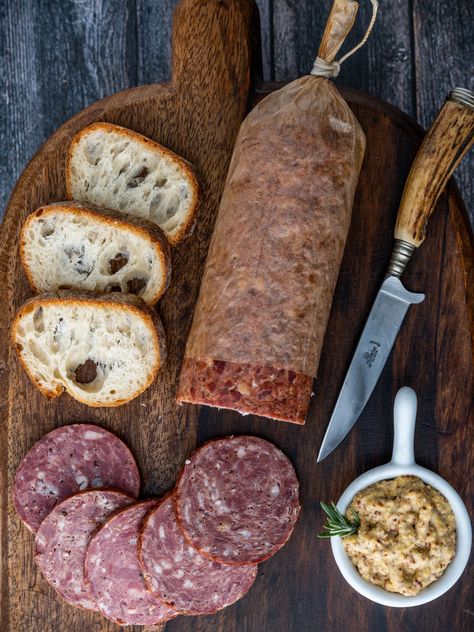 Venison Salami Cotto - Wildgame Gourmet Cotto Salami Recipes, Deer Salami Recipes, Elk Summer Sausage Recipes, Venison Salami Recipe, Venison Summer Sausage Recipe Smoked, Hard Salami Recipes, Venison Pastrami Recipe, Venison Sausage Recipe, Venison Summer Sausage Recipe