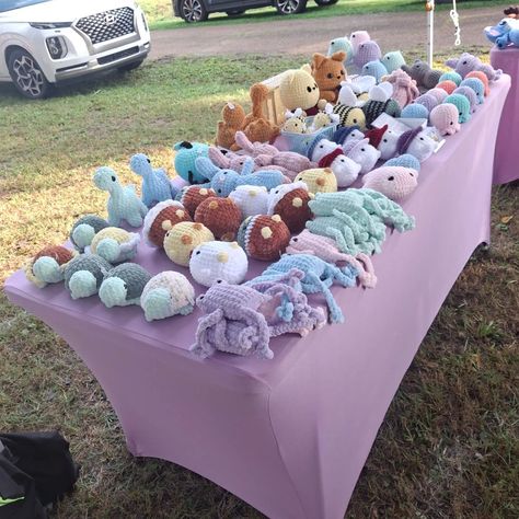 Market setup today! Yall be sure to come see all of the incredible vendors setup today! Bogue creek Festival in Duckhill, Ms from 9-4 p.m. . . . Hashtags: #mississippi #shopsmall #crochetersofinstagram #crochet #smallbusiness #plushie #explore #amigurumi #crochetlove Crochet Market Setup Ideas, Crochet Market Ideas, Crochet Market Setup, Market Setup, Crochet Craft Fair, Crochet Store, Crochet Market, Crochet Plushies, Crochet Strawberry