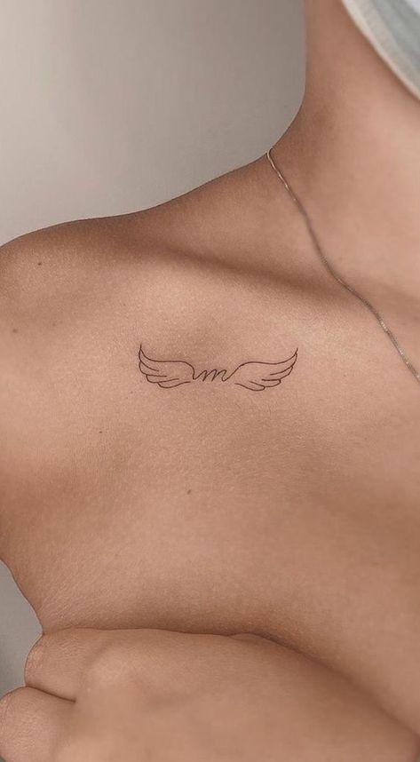 M Angel Tattoo, Good Places To Get Small Tattoos, Small Memorial Tattoos, Alas Tattoo, Hirsch Tattoo, Basic Tattoos, Small Shoulder Tattoos, M Tattoos, Mommy Tattoos