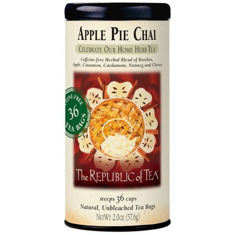 Apple Pie Chai | The Republic of Tea Apple Chai, The Republic Of Tea, Caffeine Free Tea, Ginger Peach, Apple Tea, Hot Apple Cider, Homemade Apple Pies, Spice Tea, Herb Tea