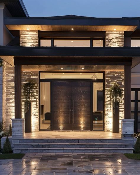 Garage To Front Door Walkway, Glass Entrance Doors Modern, Main Entrance House Design, Main Entrance Outdoor Design, Modern Home Entrance Exterior, Modern House Entrance Interior Entryway, Modern Mansion Interior Entrance, Big Front Doors Modern, Front House Modern Design