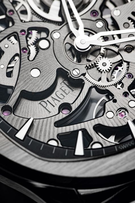 INTRODUCING: The Piaget Polo Skeleton watch is now 30% thinner Piaget Polo, Skeleton Movement, Gear Train, Skeleton Bracelet, Time And Tide, Skeleton Watches, Slate Gray, Design Language, Slate Grey