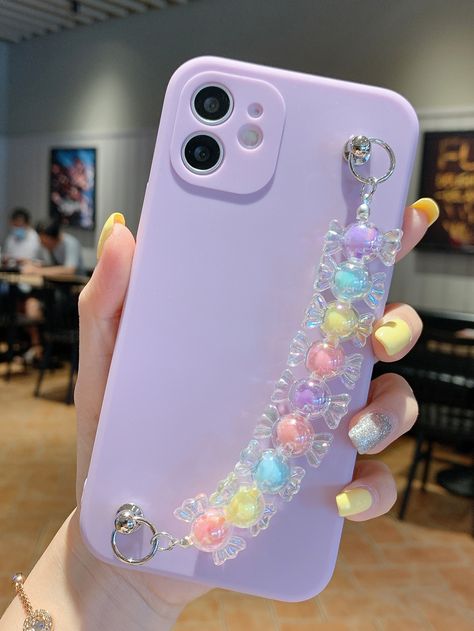 Purple    TPU  Hand Strap Phone Case    Phone/Pad Accessories Phone Case Charms, Phone Case Keychain, Cellphone Strap, Chain Phone Case, Candy Decor, Collage Iphone Case, Iphone Wallpaper Bts, Hand Phone, White Phone Case