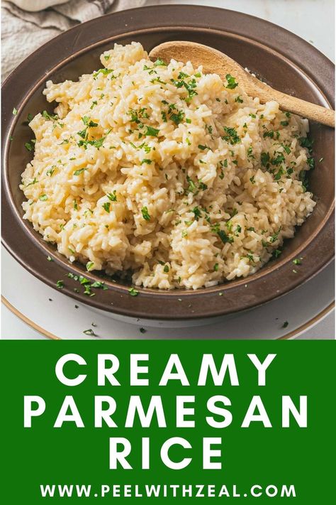 Make this delicious garlic butter rice with parmesan cheese, milk, and chicken broth. It's a flavorful rice side dish that's easy to make and will elevate your dinner! This creamy rice recipe is going to be your new favorite rice side dish recipe. Dinner Rice Ideas, Creamy White Rice, Stovetop Rice Recipes, White Rice Side Dishes, Long Grain Rice Recipes Side Dishes, How To Season Rice Recipes, Rice Side Dish Recipes For Salmon, Quick Rice Meals, Creamy Rice Side Dish