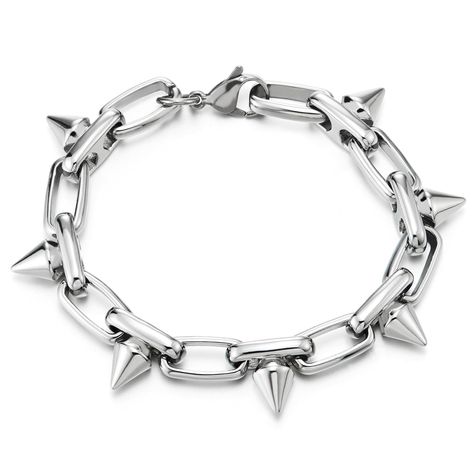 PRICES MAY VARY. Stainless Steel Spike Link Chain Bracelet for Men Women, Unique Style Metal: Stainless Steel Finishing: Polished Dimension: Chain Length: 22CM(8.66"); Chain Width: 1CM(0.39") ; Weight: 48.3g Package: Jewelry Box with Brand Name COOLSTEELANDBEYOND *Condition: 100% brand new *Code: MB-3440 *Metal: Stainless Steel *Finishing: Polished *Dimension: Chain Length: 22CM(8.66"); Chain Width: 1CM(0.39")  *Weight: 48.3g *Package: Jewelry Box with Brand Name COOLSTEELANDBEYOND Metal Bracelets For Men, Cool Boyfriend Gifts, Boy Jewelry, Spiked Jewelry, Package Jewelry, Boys Jewelry, Open Cuff Bracelet, S Jewelry, Link Chain Bracelet