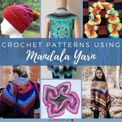 These Crochet Patterns Using Mandala Yarn from Lion Brand are some of the best and most colorful yarn cake patterns. Mandala Yarn Crochet Patterns, Mandala Yarn Crochet Patterns Free, Mandala Yarn Crochet, Mandala Dress, Fair Crafts, Lion Brand Mandala Yarn, Yarn Cakes, Mandala Yarn, Caron Cakes