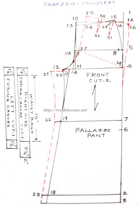 Drafting Procedures of Palazzo Pants for Women - Textile Learner Palazzo Pants Diy, Palazzo Pants Pattern, Stitching Classes, Pattern Drafting Tutorials, Irish Clothing, Trouser Pattern, Sewing Barbie Clothes, Shirt Sewing, Sewing Clothes Women