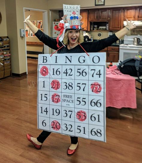 Game Night Halloween Costume, Halloween Costumes Board Games, Game Show Halloween Costumes, Bingo Costume Ideas, Bingo Halloween Costumes, Nursing Home Costume Ideas, Board Game Halloween Costumes, Game Halloween Costumes, Halloween Costumes Women Creative