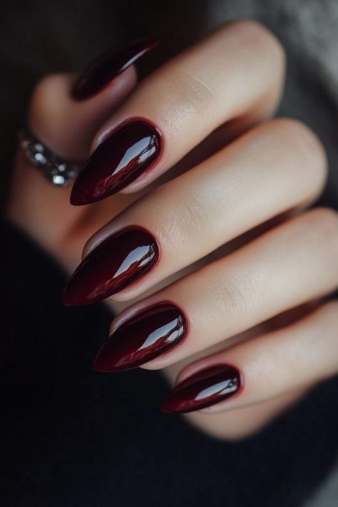 Black Maroon Nails, Chrome Dark Nails, Fall Metallic Nails, Black And Red Matte Nails, Dark Vampy Nails, Goth Fall Nails, Contemporary Nails, Dark Holiday Nails, Dark Autumn Nails