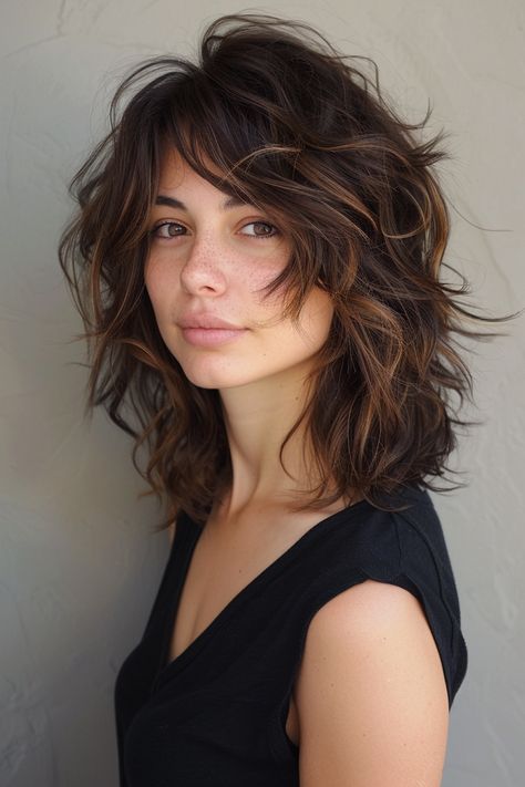 medium-shaggy-hairstyles Women’s Mid Length Hair Styles, Short Layers Shag Haircut, Shag In Ponytail, Shag Haircuts For Thick Wavy Hair, Shag For Oval Face, Medium Length Shag Wavy Hair, Shaggy Haircuts Side Part, Shag Haircuts Wavy Hair, Shag Hairstyles Medium Wavy Hair