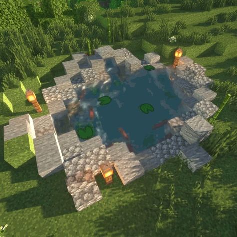 Minecraft Fountain / Pond/ Lake Koi Pond Minecraft, Minecraft Fountain, Minecraft Diy, Mansion Homes, Aesthetic Minecraft, Fountain Pond, Rumah Minecraft Sederhana, Minecraft Aesthetic, Minecraft Structures