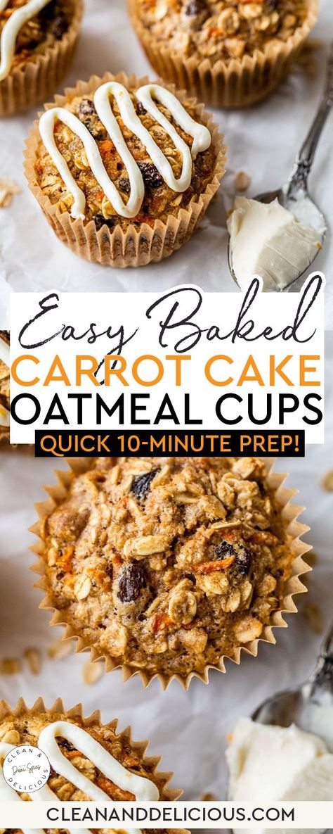 Carrot Oatmeal Muffins, Carrot Cake Baked Oatmeal, Healthy Carrot Muffins, Healthy Carrot Cake Muffins, Carrot Cake Bread, Oatmeal Muffins Healthy, Healthy Carrot Cake, Dairy Free Cream Cheese, Baked Oatmeal Cups