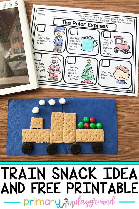 Are you having a Polar Express day? Wether you're reading the book or watching the movie, we have 2 fun ideas for you. Have your students make their very own Polar Express train snack and have them work on their sequencing and retelling skills with the free printable.  #polarexpress #polarexpressday #trainsnack #booksnack Polar Express Crafts, Polar Express Activities, Polar Express Christmas Party, Polar Express Theme, Polar Express Party, Polar Express Train, December Activities, Christmas Teaching, Winter Classroom