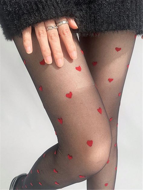 Red Collar Polyamide Plain Embellished Women Socks & Hosiery Red Heart Design, Heart Tights, Cute Tights, Birthday Festival, Over The Calf Socks, Festival Celebration, Opaque Tights, Christmas Outfits, Women Socks