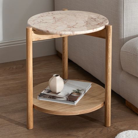 Features: - Materials: Italian Carrara and Pink Turkish Rose marble tabletop, American oak wood frame & lower shelf, stainless steel hardware .-Includes: 1 x side table.-1.5cm tabletop thickness.-1.8cm shelf thickness.-Contemporary design.-Bullnose edges.-Bottom shelf dimensions: H36.7 x W40 x D40cm.-Type: Side Table.-Shape: Round.-Frame Material: Timber -Frame Material Details: American oak wood..-Table Top Material: Genuine Marble -Table Top Material Details: 1.5cm thick solid Italian Bedroom Small Table, Marble Wooden Table, Side Table Living Room Modern, Round Marble Side Table, Marble And Wood Table, Wood Side Table Living Room, Side Table Marble Top, Marble Furniture Design, Centre Table Design