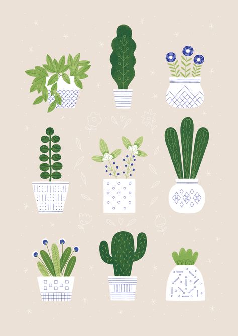 Pots Illustration, Illustration Plants, Plants And Pots, Plant Cartoon, Plant Doodle, Ipad Painting, Plant Pot Design, Plant Icon, Cactus Illustration