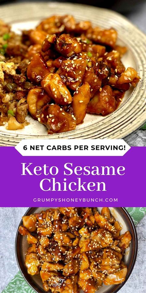 Low Carb Sesame Chicken, Keto Sesame Chicken, Keto Chinese Food, Chicken Low Carb, Asian Chicken Recipes, Sesame Chicken Recipe, Low Carb Low Fat Recipes, Low Carb Chicken Recipes, Sesame Sauce