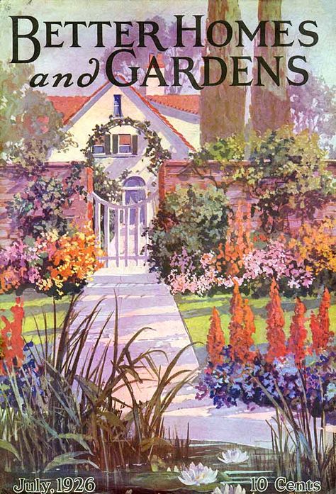 Entrance To House, Art Deco Cottage, Better Homes And Gardens Magazine, Garden Magazine, Front Gate, Storybook Cottage, House And Garden, Journal Vintage, Magazine Illustration