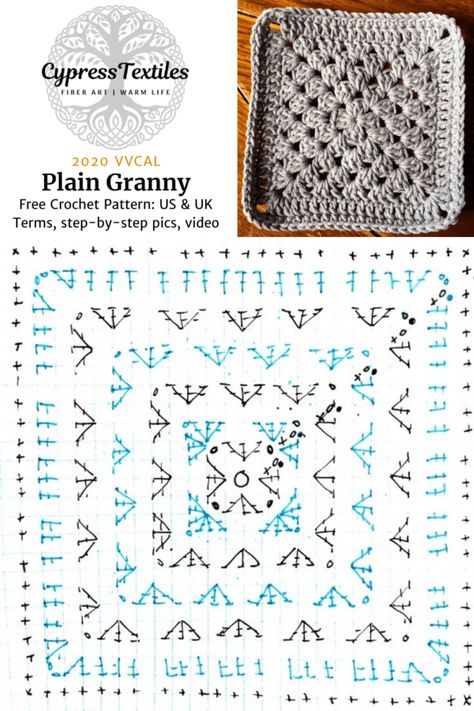 2020 VVCAL Week 1, Post 3 of 3: Plain Granny Square – cypress|textiles Plain Granny Square, Scheepjes Catona, Granny Square Pattern, Crochet Blocks, Crochet Square Patterns, Granny Squares Pattern, Granny Square Crochet Pattern, Square Patterns, Crochet Stitches Patterns