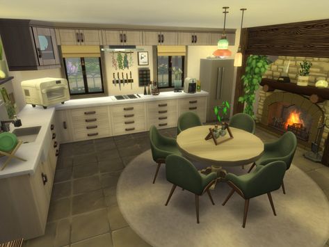 Sims House Kitchen, Sims 4 Modern Kitchen No Cc, Sims Bathroom No Cc, Small Sims Kitchen, Sims 4 Backyard Ideas No Cc, Sims 4 Kitchen Ideas Modern, Sims Vintage House, Sims Kitchen No Cc, Sims 4 Interior Design Ideas Kitchen