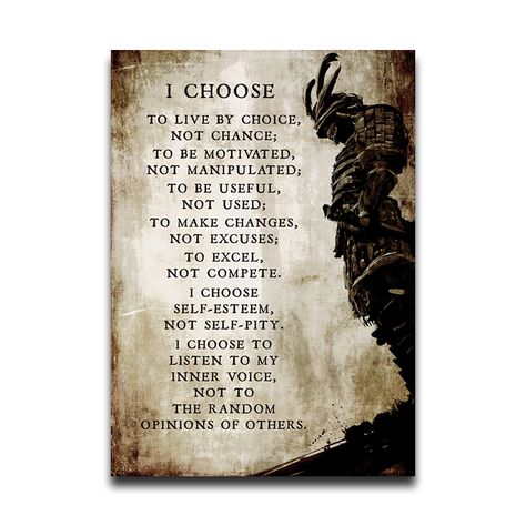 PRICES MAY VARY. Title: I Choose To Live By Choice Vintage Inspirational Posters Canvas Quotes Wall Art Prints Picture Modern Giclee Painting Decoration Samurai Artwork Framed 16x24 inch(40x60cm). Product Type: Categories > Wall Art > Posters & Prints Canvas Art Quotes, Painting Decoration, Samurai Artwork, Inspirational Quotes Posters, Retro Metal Signs, Pub Decor, Quotes Wall Art, Art Quotes Inspirational, Giclee Painting