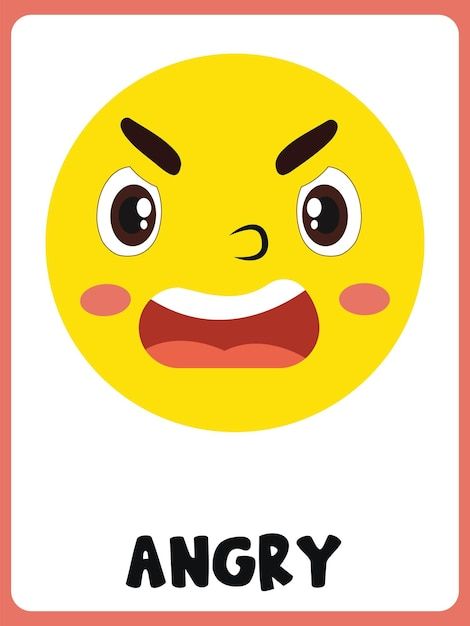 Angry face clipart flashcard | Premium Vector #Freepik #vector #angry-emoji #feelings #emotions #emoji-day Different Kinds Of Emotions, Preschool Emotions Printable, Happy Emotions Art, Emoji Pictures Faces, Different Emotions Faces, Angry Mouth Drawing, Feelings And Emotions Preschool, Happy Emoji Faces, Feeling Emoji