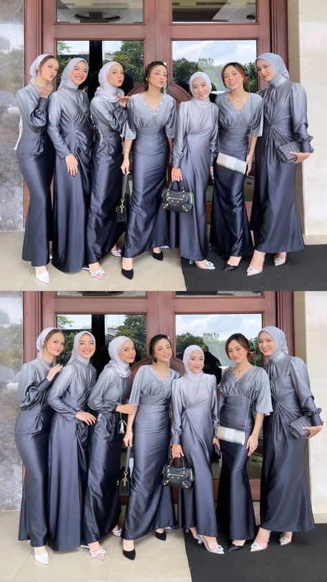 Gaun Bridesmaid Hijab Satin, Bridesmaid Muslim, Gaun Bridesmaid Hijab, Model Baju Bridesmaid Hijab, Baju Bridesmaid Hijab, Model Baju Bridesmaid, Hijab Bridesmaid, Party Dress Inspiration, Outfit Kondangan