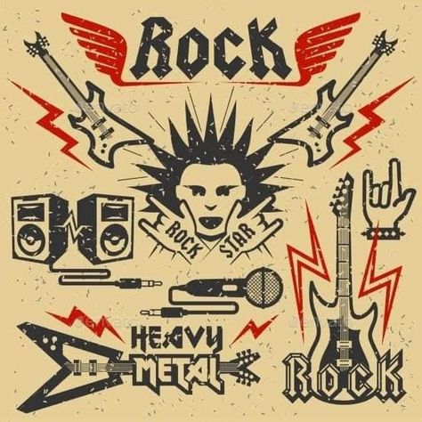 Hevi Metal, Music Art Drawing, Music Doodle, Metal Baby, Grunge Effect, Music Tattoo Designs, Heavy Metal Art, Music Drawings, Music Illustration