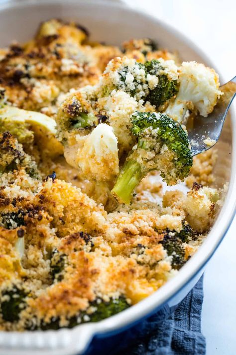 Broccoli Cauliflower Casserole is the perfect side dish for a holiday gathering, made with broccoli and cauliflower in a creamy, cheesy sauce mixed with spices and topped with gluten free breadcrumbs for a crispy crust, ready in 45 minutes! Gluten Free Breadcrumbs, Gluten Free Dairy Free Breakfast, Beautiful Meals, Broccoli Cauliflower Casserole, Peanut Butter Protein Shake, Broccoli And Cauliflower, Course Ideas, Baked Potato Casserole, Gluten Free Main Dishes