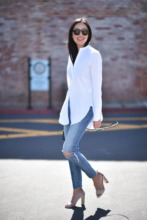 9 to 5 Chic | Fashion Blog Classic White Shirt Outfit, White Shirt Outfits, Chic Jeans, Classic White Shirt, Elegante Casual, Mode Chic, Casual Work Outfits, San Francisco Bay, San Francisco Bay Area