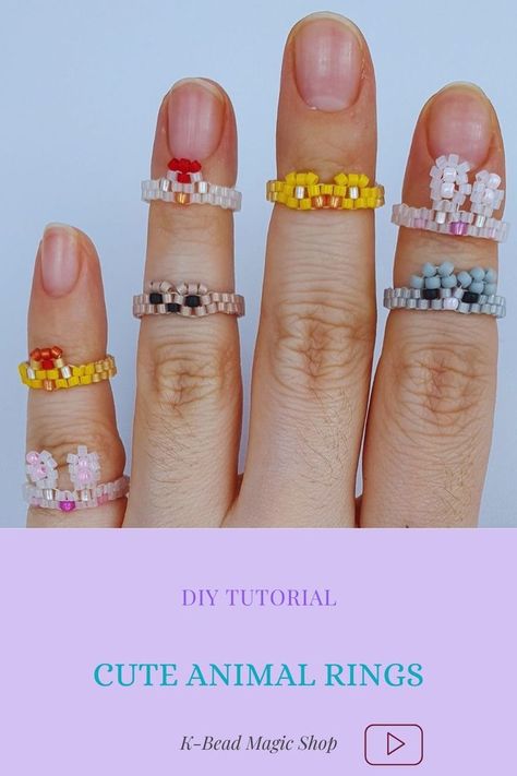 Rings With Beads, Diy Rings Tutorial, Diy Beaded Rings, Rings Diy, Pulseras Diy, Pola Gelang, Bead Charms Diy, Gelang Manik, Beaded Necklace Diy